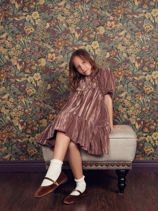 Rose Crushed Velvet Dress