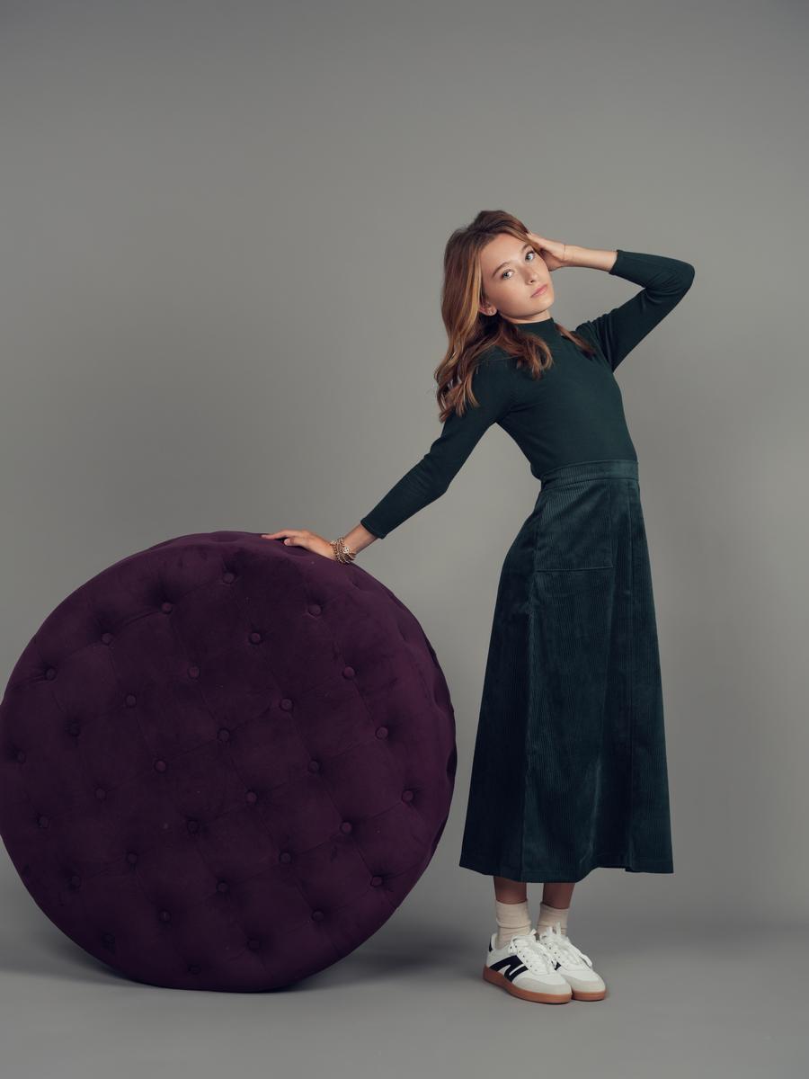 Green Corduroy Teen Maxi Skirt