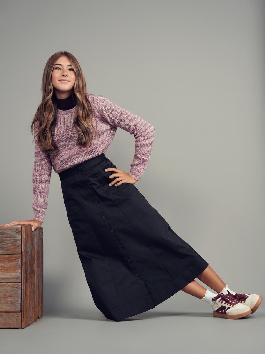 Black Button Down Midi Skirt