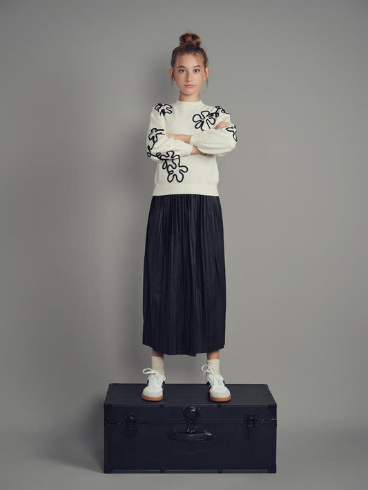 Black Teen Leather Midi Skirt