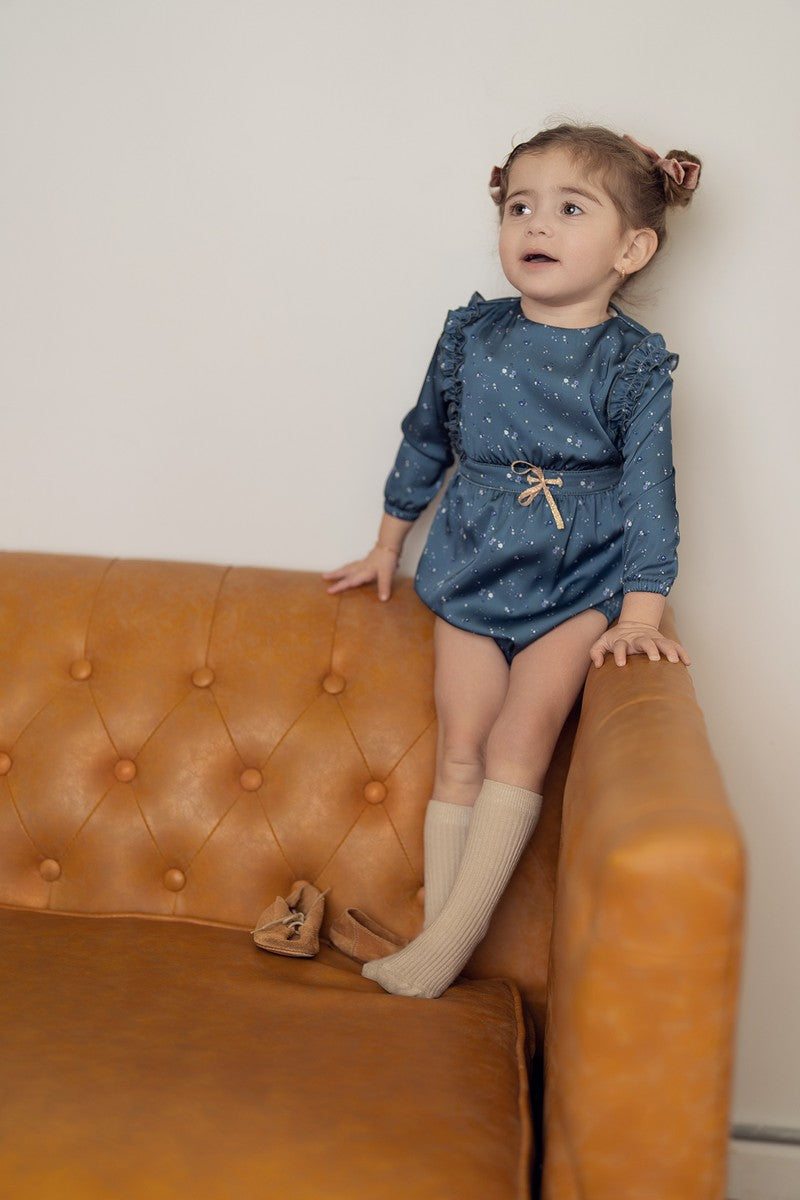 Blue Floral Print Ruffle Romper