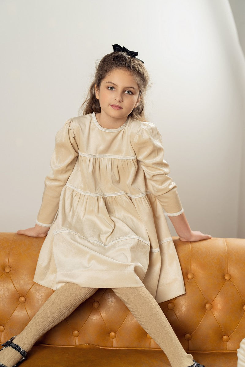 cream velvet Layered Lace Dress