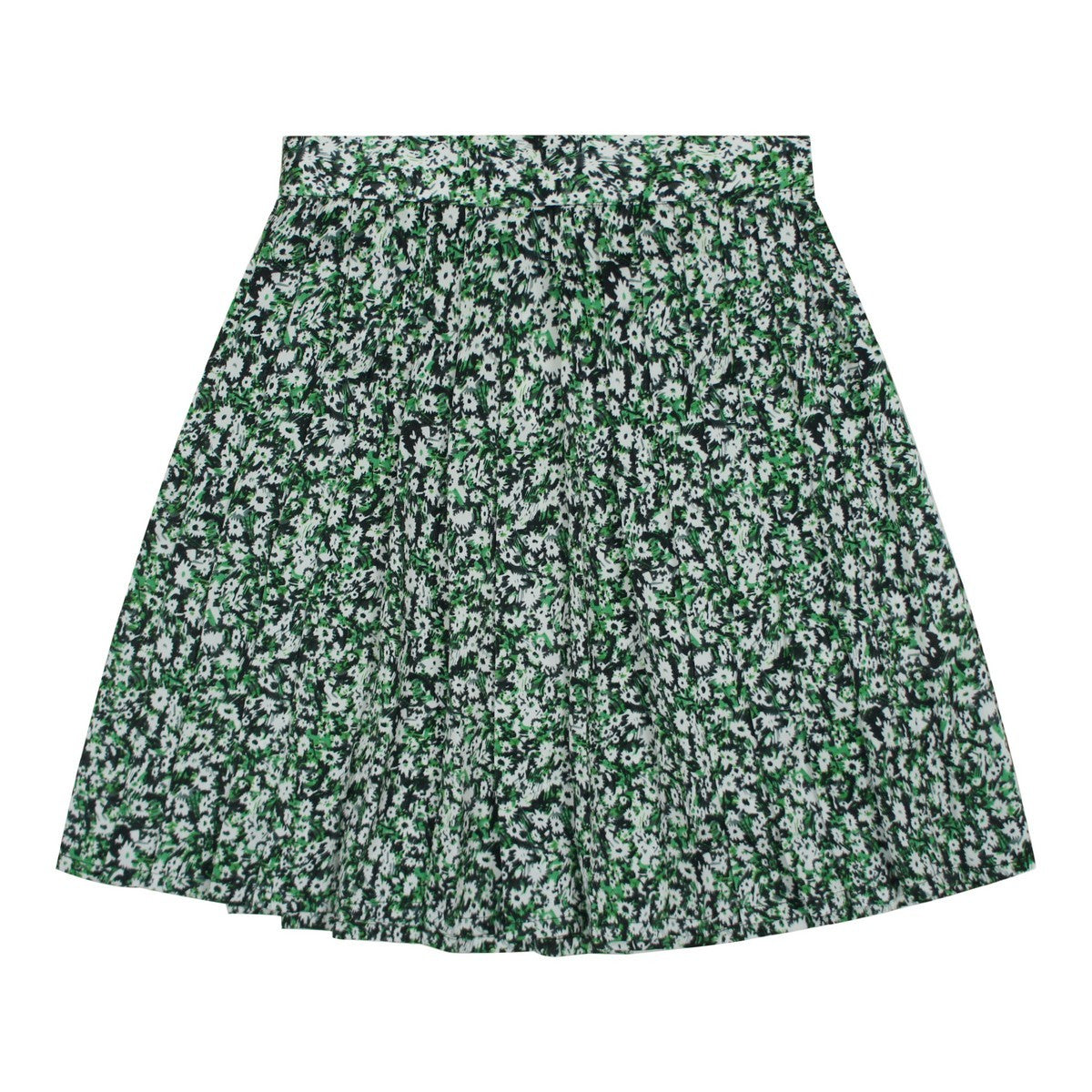Green Floral Print Short Pleated Skirt