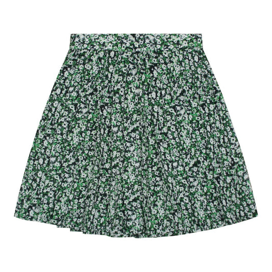 Green Floral Print Short Pleated Skirt