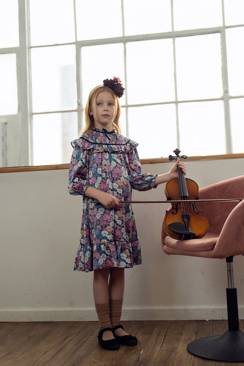 Large Floral Print Smocked Yoke Dress