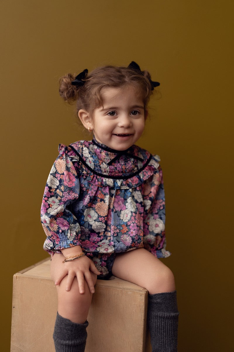 Large Floral Print Smocked Yoke Romper