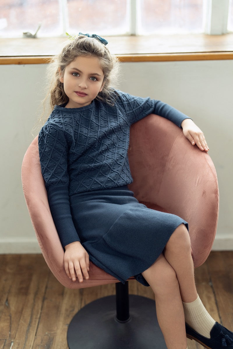 Navy Cable Girl Set
