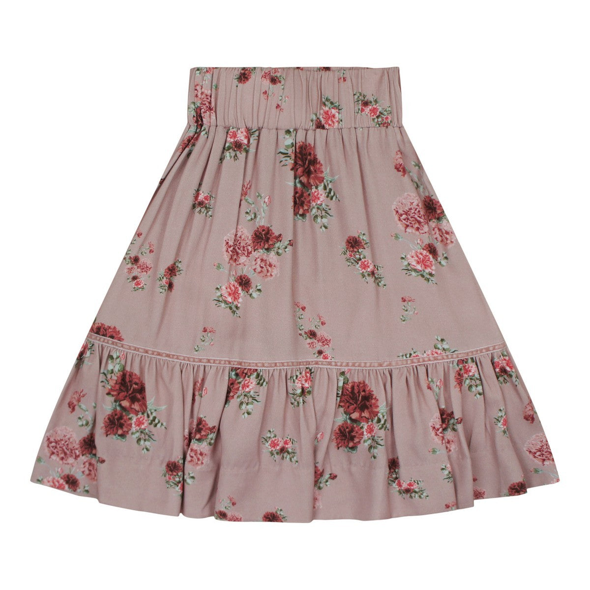 Pink Floral Print Ruffle Skirt