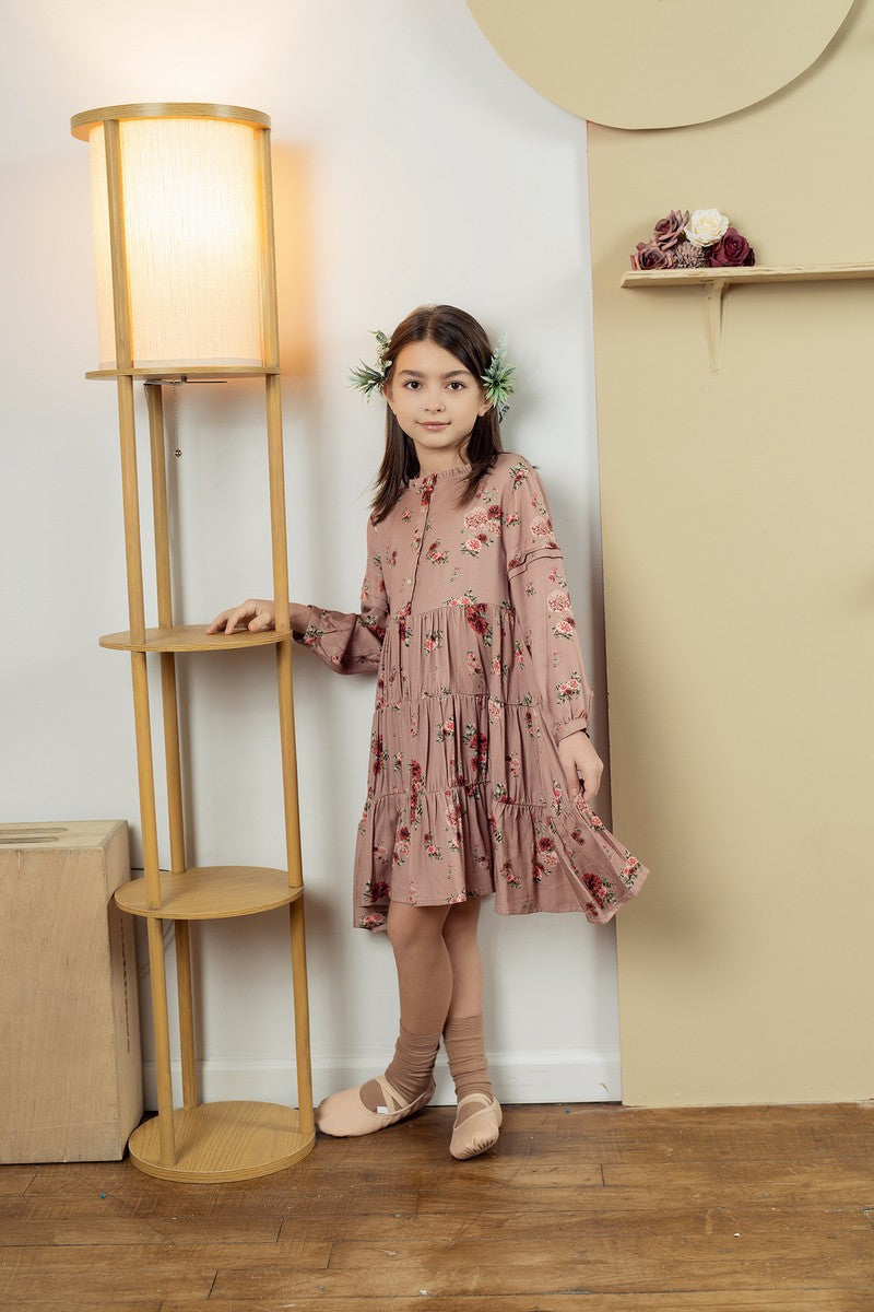 Pink Floral Print Tiered Dress