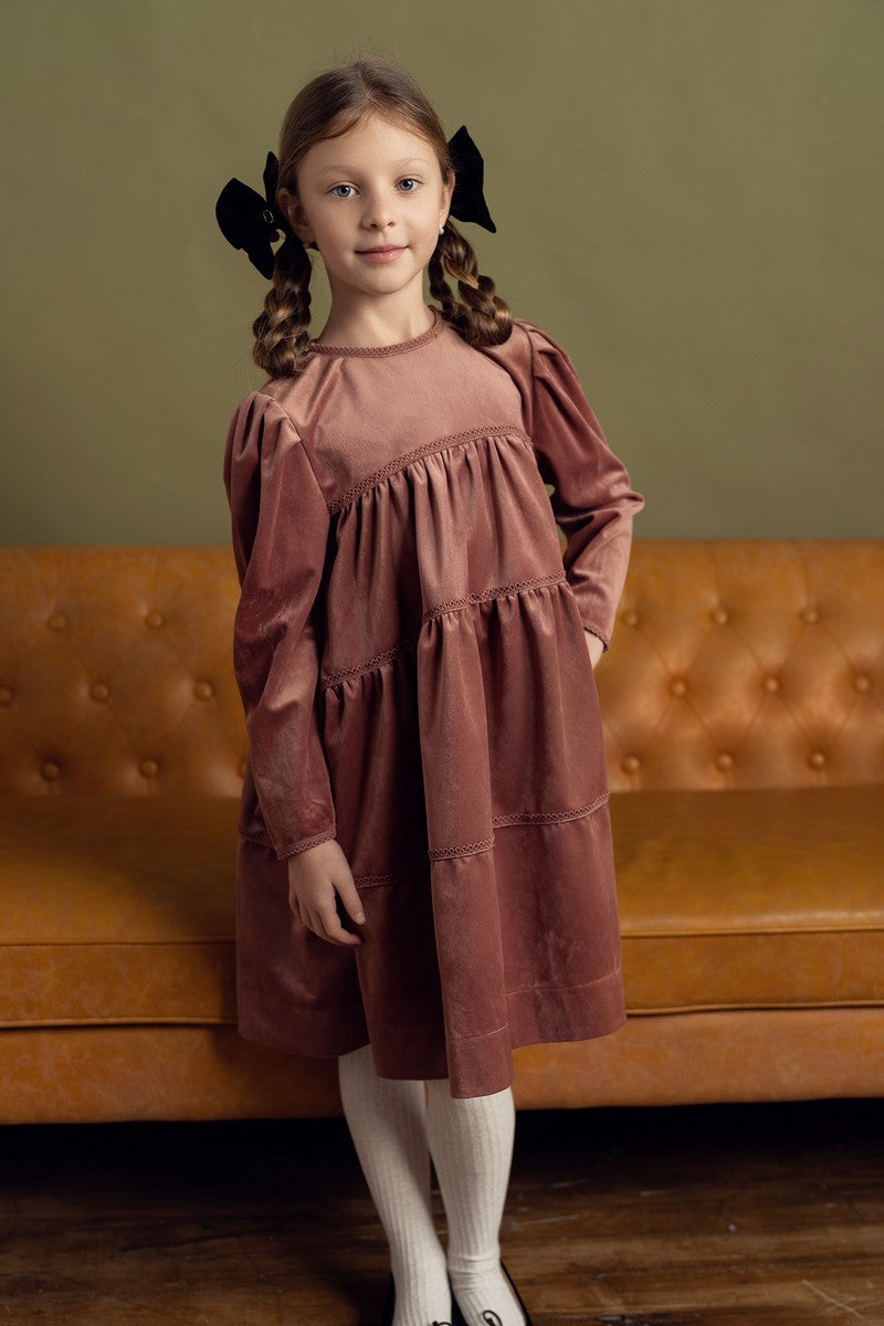 Rose velvet Layered Lace Dress