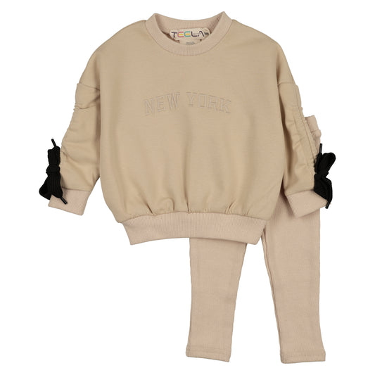 Beige Pull Baby Girl Set