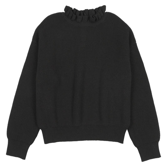 Black Ruffle Knit Top