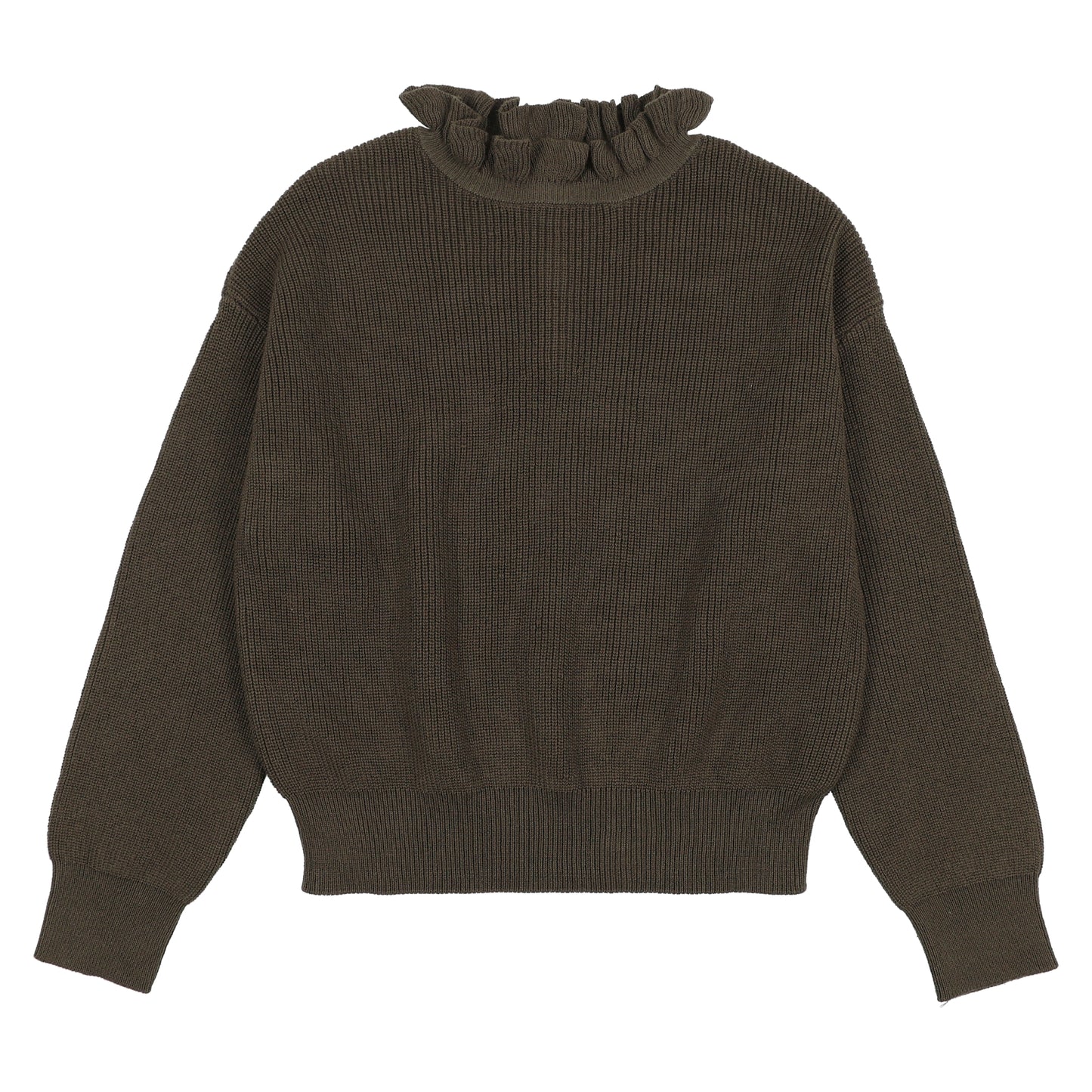 Olive Ruffle Knit Top