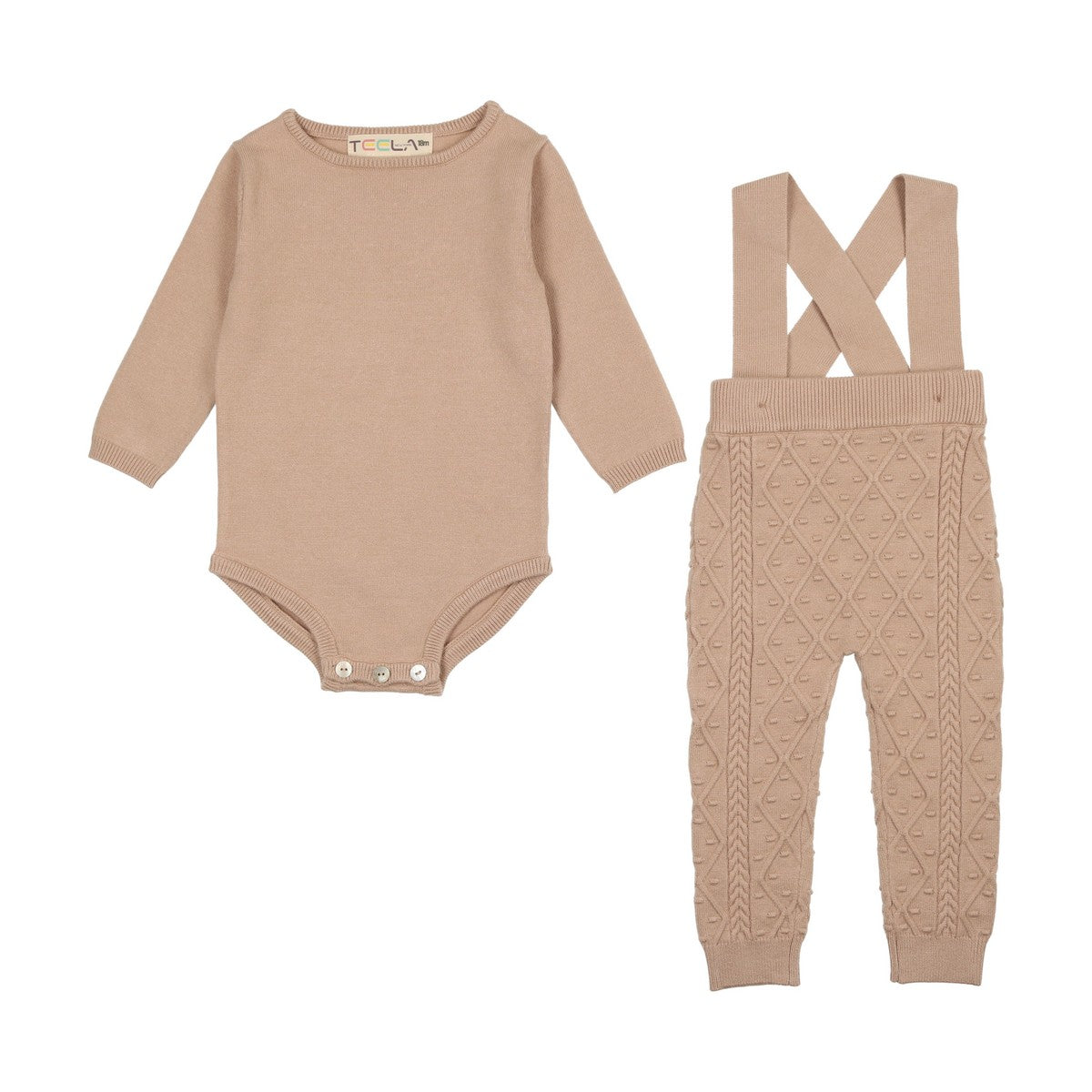 beige Cable Boy Overall Set