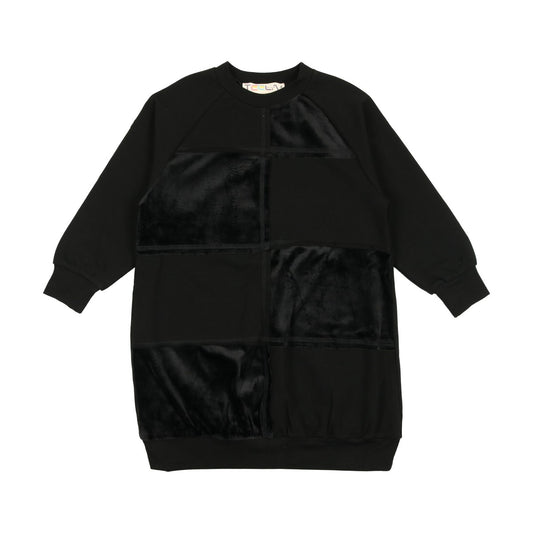Black Velour Patchwork Dress