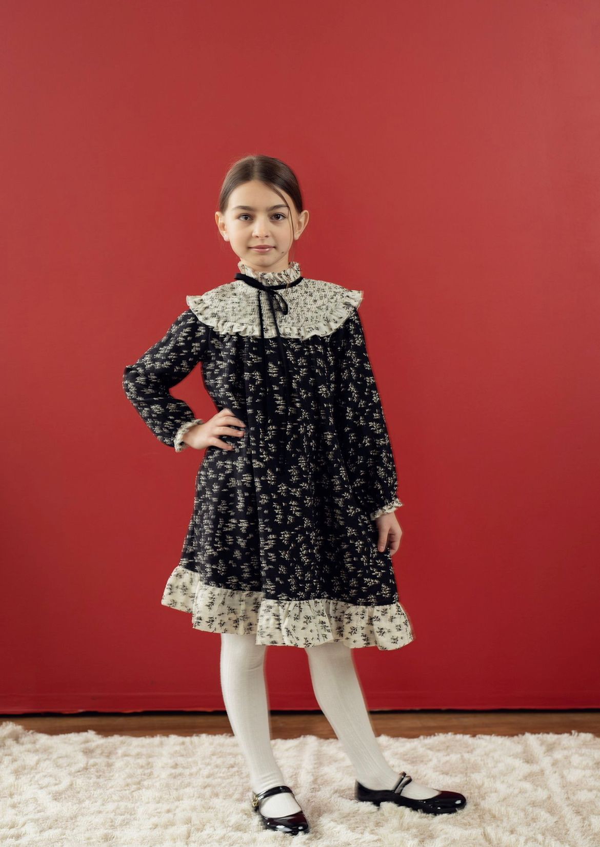 Black & White Floral Smocked Yoke Dress