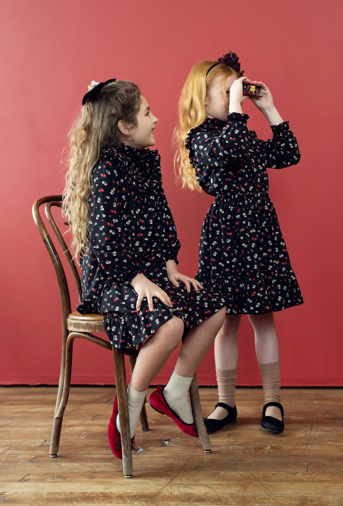 Red Floral Print Ruffle Skirt