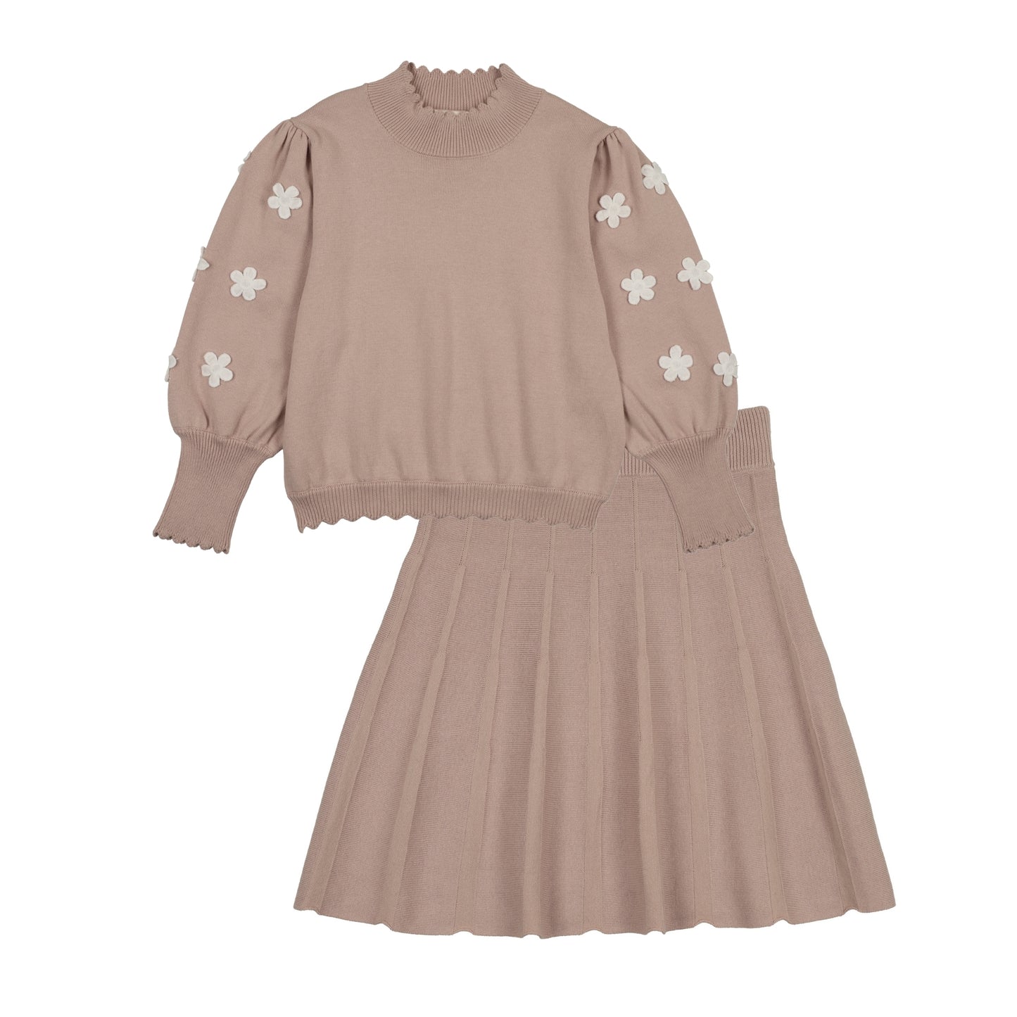 Beige Knit Floral Set