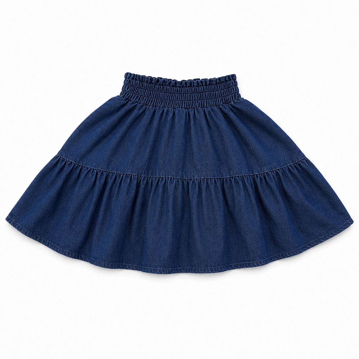 Dark Denim Smocked Denim Skirt