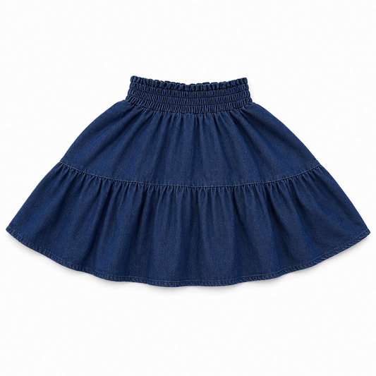 Dark Denim Smocked Denim Skirt