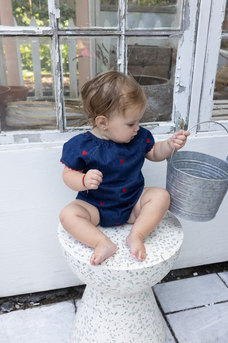 Red Hearts Denim Romper