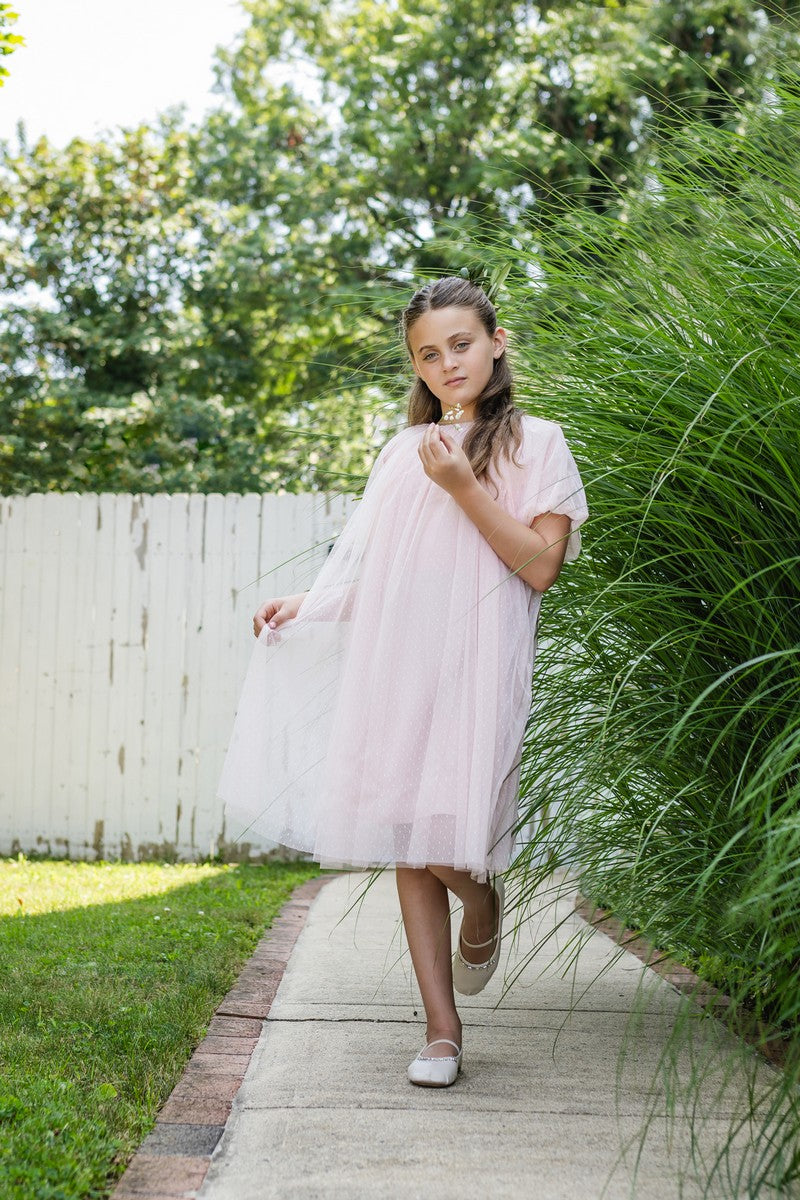 Champagne Pink Dotted Tulle Dress