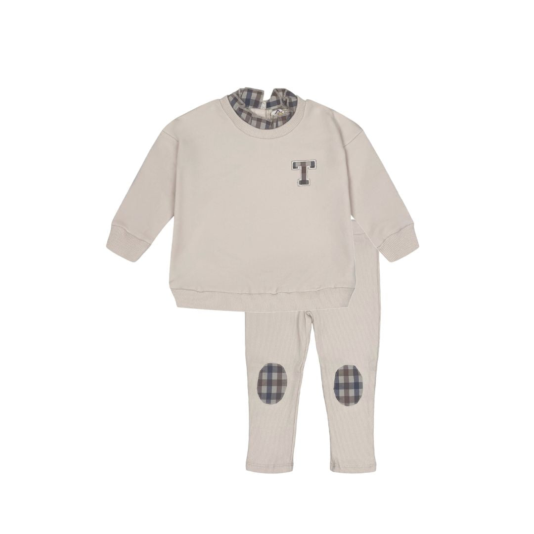 Pearled Ivory Checkered Baby Girl Set