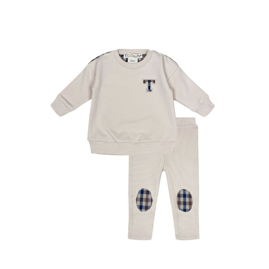 Pearled Ivory Checkered Baby Boy Set