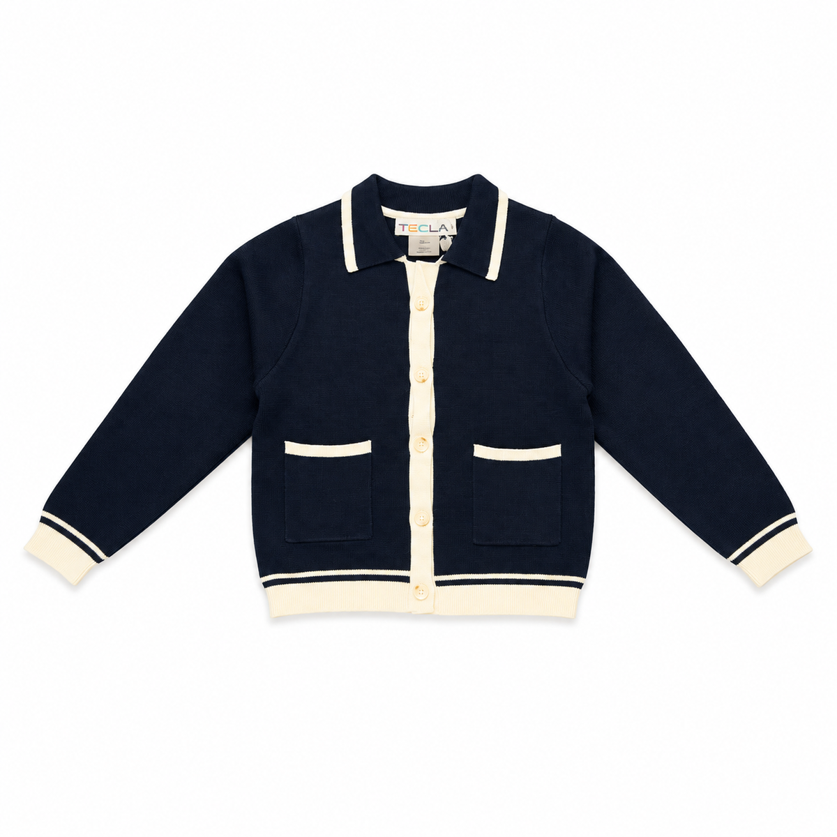 Navy Knit Trim Blazer