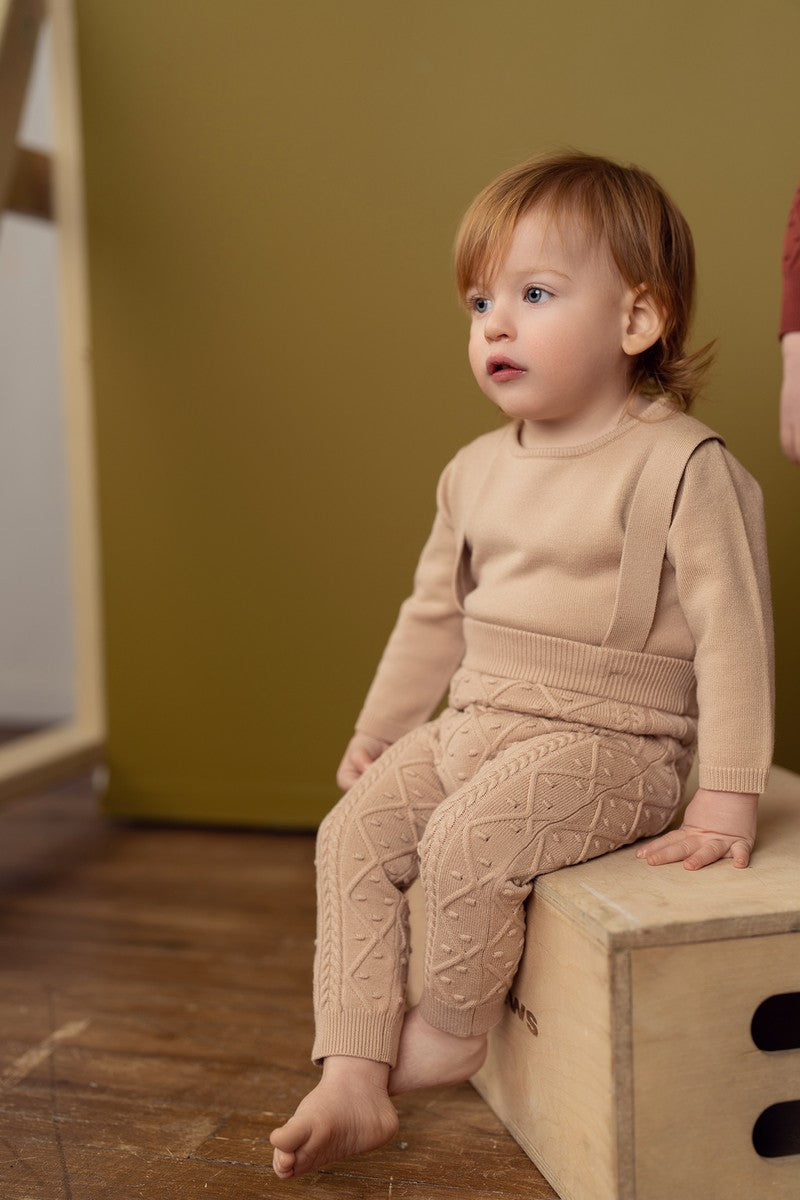 beige Cable Boy Overall Set