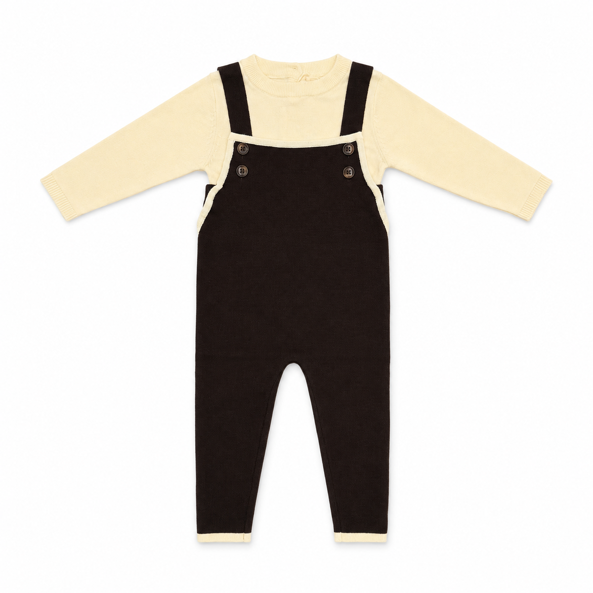 Chocolate Knit Trim Overall Set