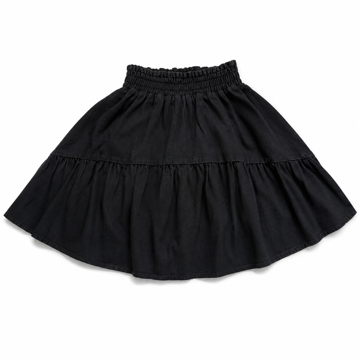 Black Denim Smocked Denim Skirt