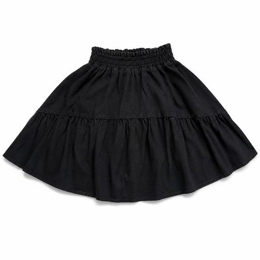 Black Denim Smocked Denim Skirt