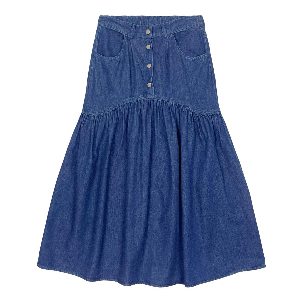 Dark Denim Midi Snap Skirt