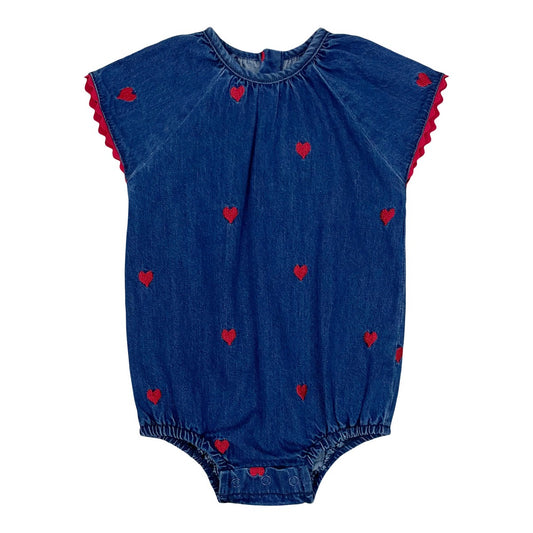 Red Hearts Denim Romper