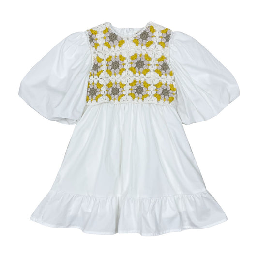 White With Yellow Crochet Dress