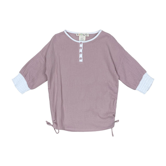 Light Pink And White Gauze Henley Girls Top
