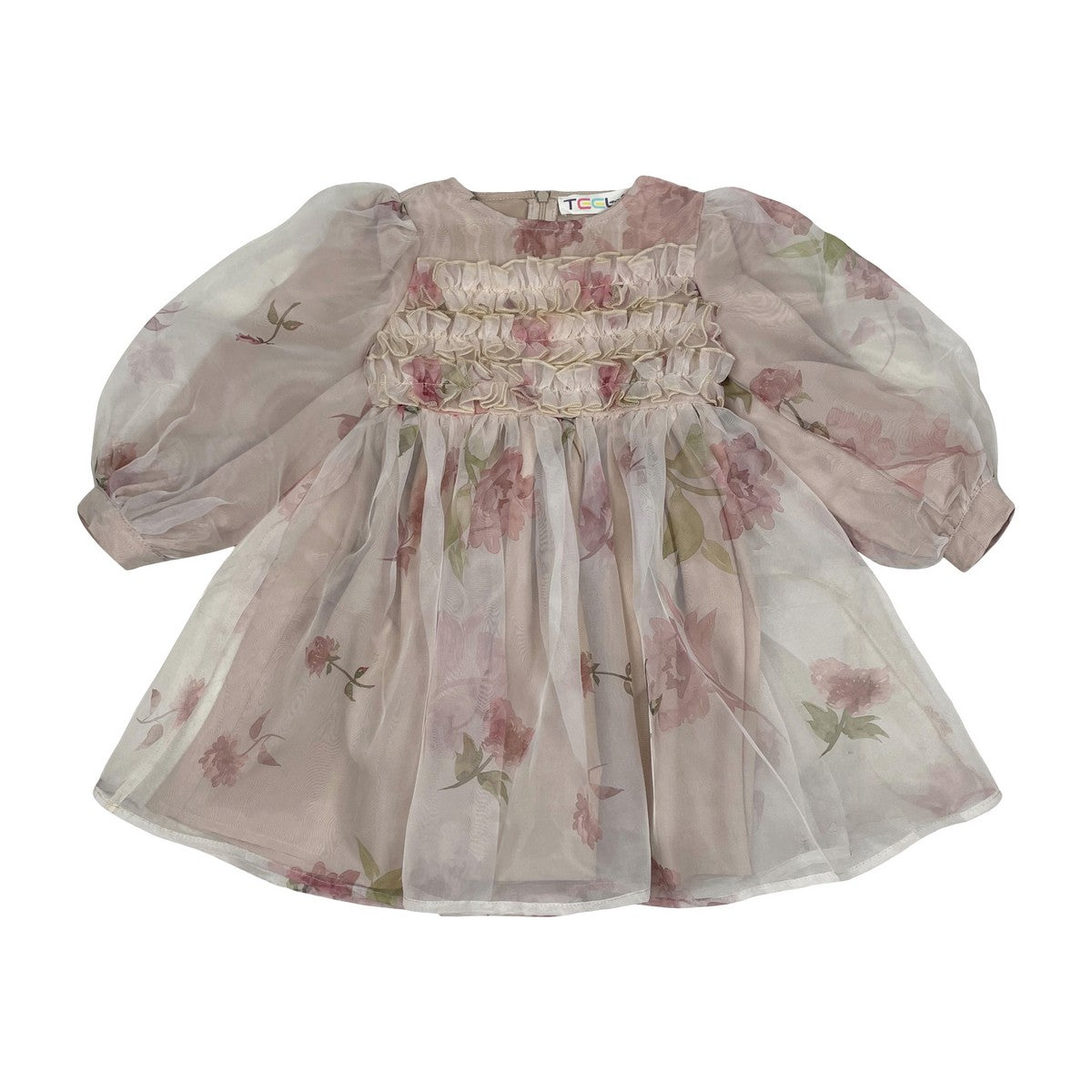 Pink Floral Print Organza Dress