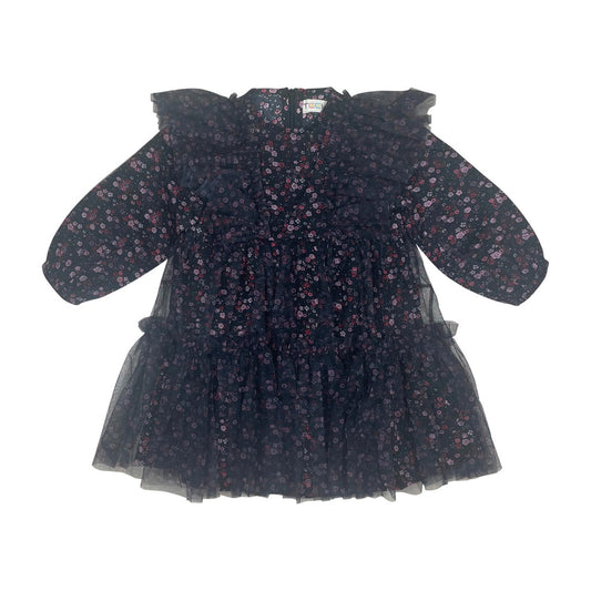 Black Floral Floral Ruffle Dress