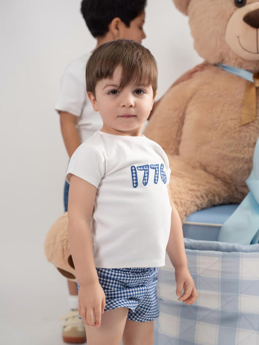 Blue Gingham Baby Boy Set
