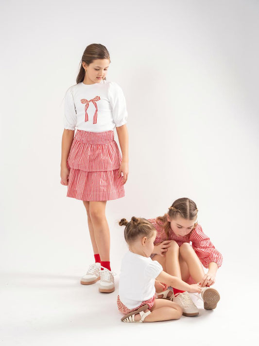 Coral Gingham Bow Top