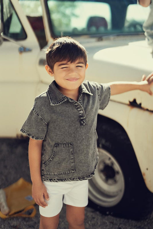 Black Structure Denim Boys Top