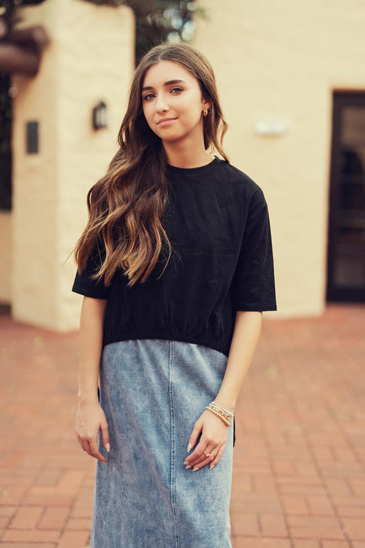 Black Solid Girls Top