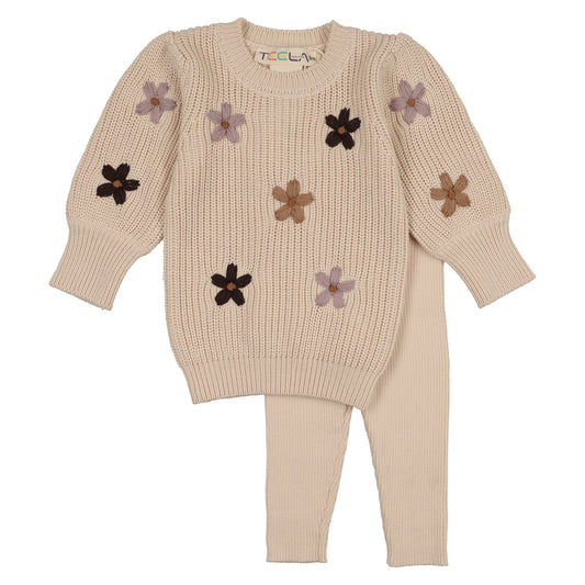 Off White Embroidered Knit Baby Set