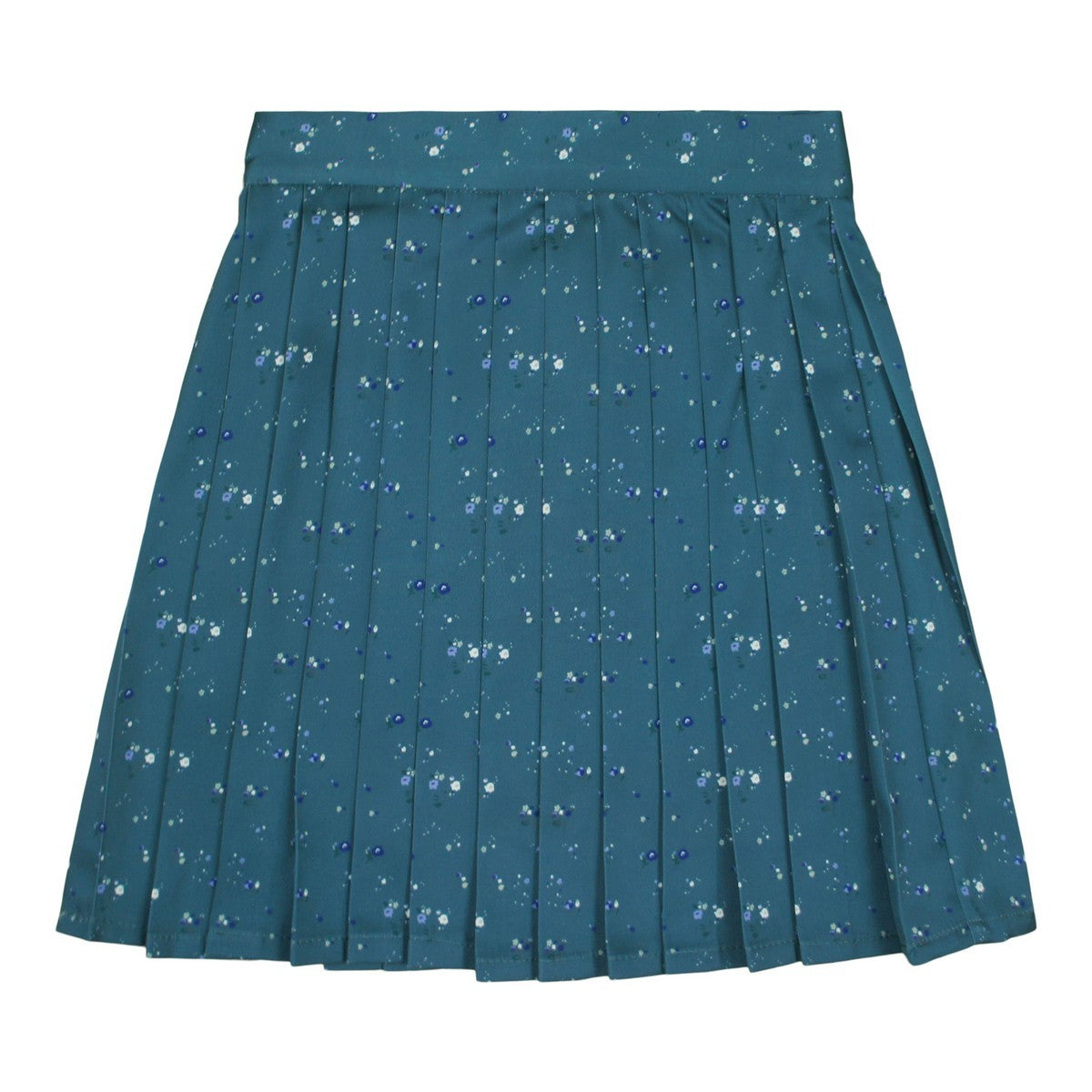 Blue Floral Print Short Pleated Skirt