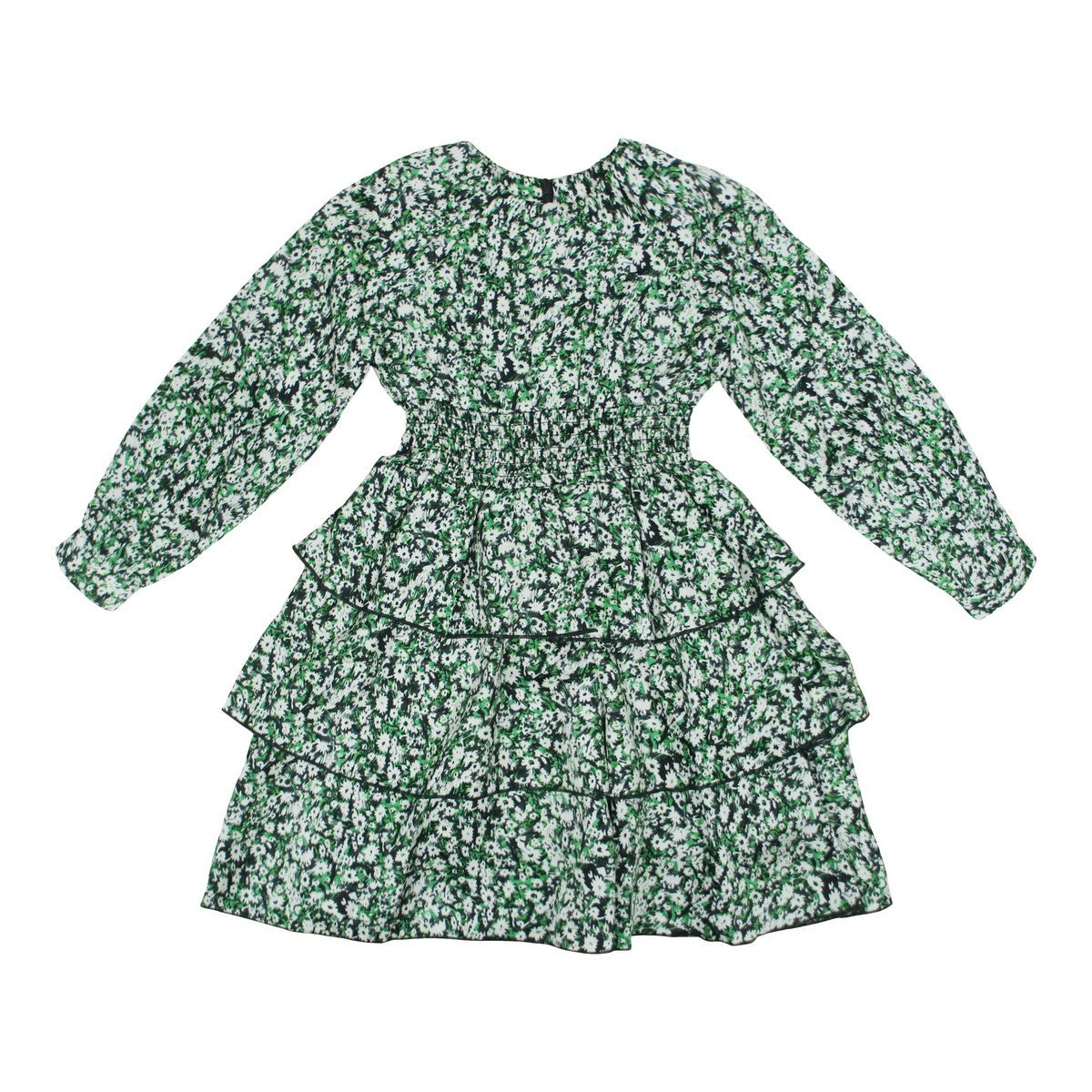 Green Print Triple Ruffle Dress Teela