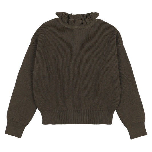 Olive Ruffle Knit Top