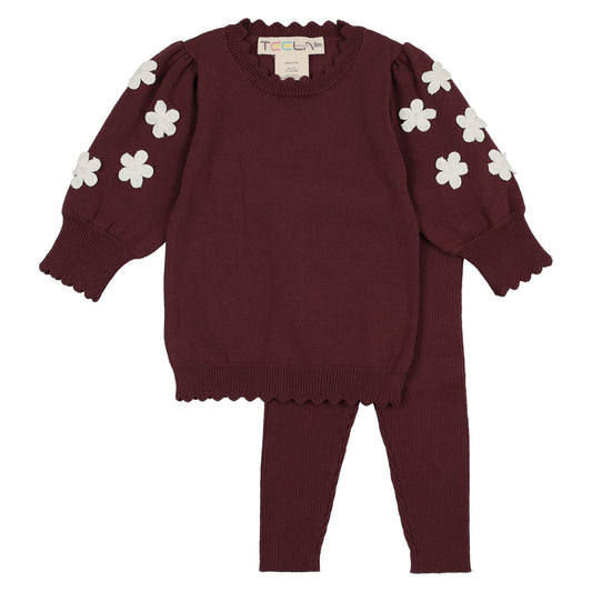Burgundy Knit Floral Baby Set