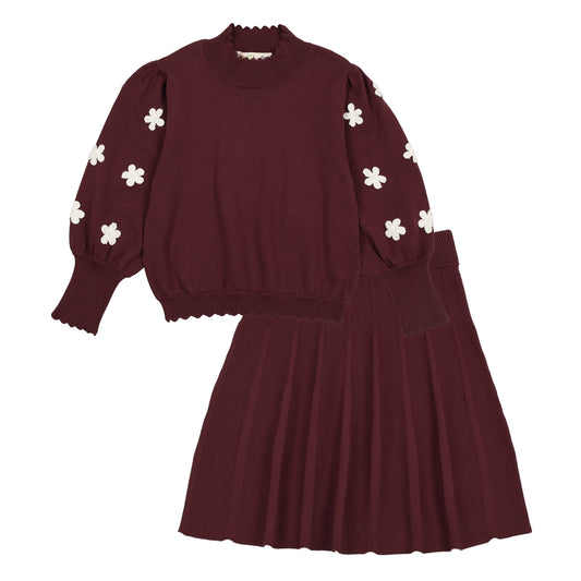 Burgundy Knit Floral Set