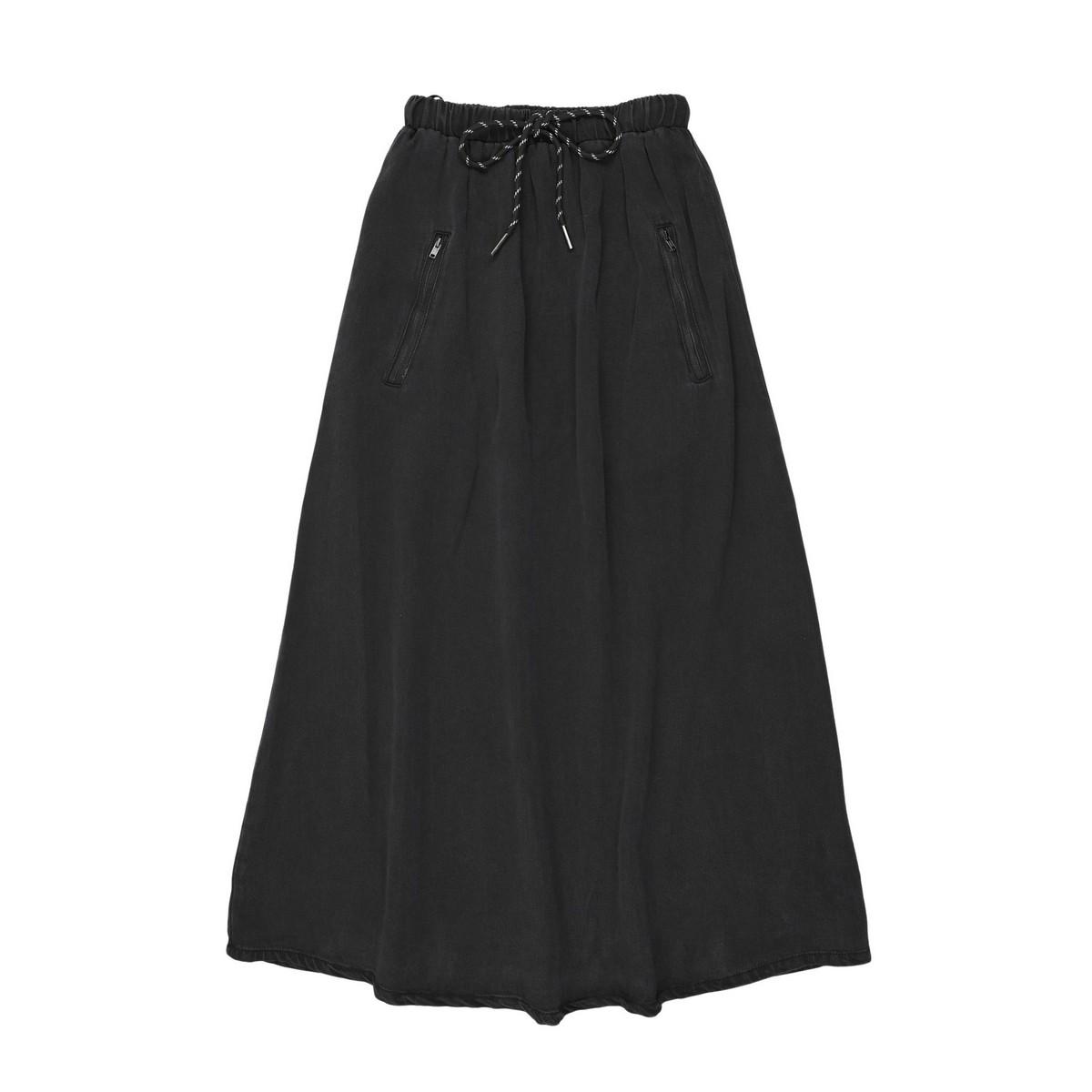 Black Denim Maxi Zipper Skirt